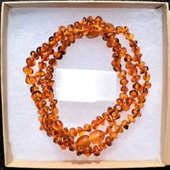CHARGED Natural Lithuanian Cognac Baltic Amber 24″ Necklace + Selenite Charger