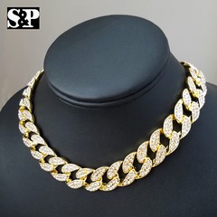 Hip Hop Iced Gold PT 18″ Cuban & Flower & 1 Row Tennis Choker Chain Necklace