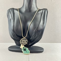 3 Long Gold Tone Stone Pendant Necklaces Multicolor Red Green Drusy Butterfly
