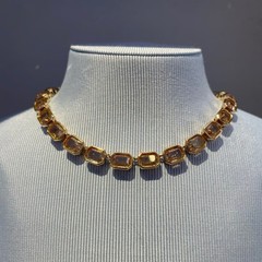 Swarovski Necklace Caramel Brown Octagon Crystal Sugar Cube Clavicle Chain New