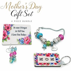 Mother’s Day Gift Set for Mom – Bracelet, Earrings, Keychain & Magnet – Handmade