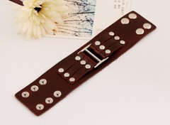 Black or Brown Leather Belted Bracelet w Silver Buckle & Rivets, Your Choice!