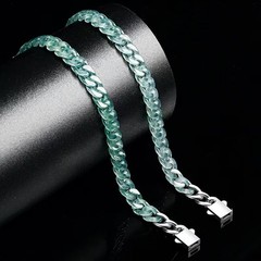 Real Grade A Natural Blue Jade Jadeite Bracelet Cuban Curb Link Chain 5.9-8.3in