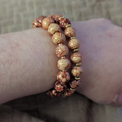 Pink/Brown/Gold Round Beaded Stretch Stackable Bracelets Set of 2 No Stone