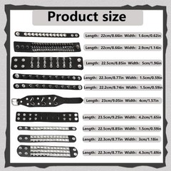 10 Studded Punk Bracelets Set – Emo Spiked Black Leather Cuffs, Goth Accessories