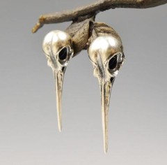 Handmade 925 Sterling Silver Hummingbird Skull Stud Post Earrings Unique Gothic