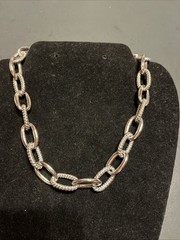 SILVER TONE SMOOTH & TWISTED OVAL LINK CHAIN COLLAR CAREER NECKLACE 16”