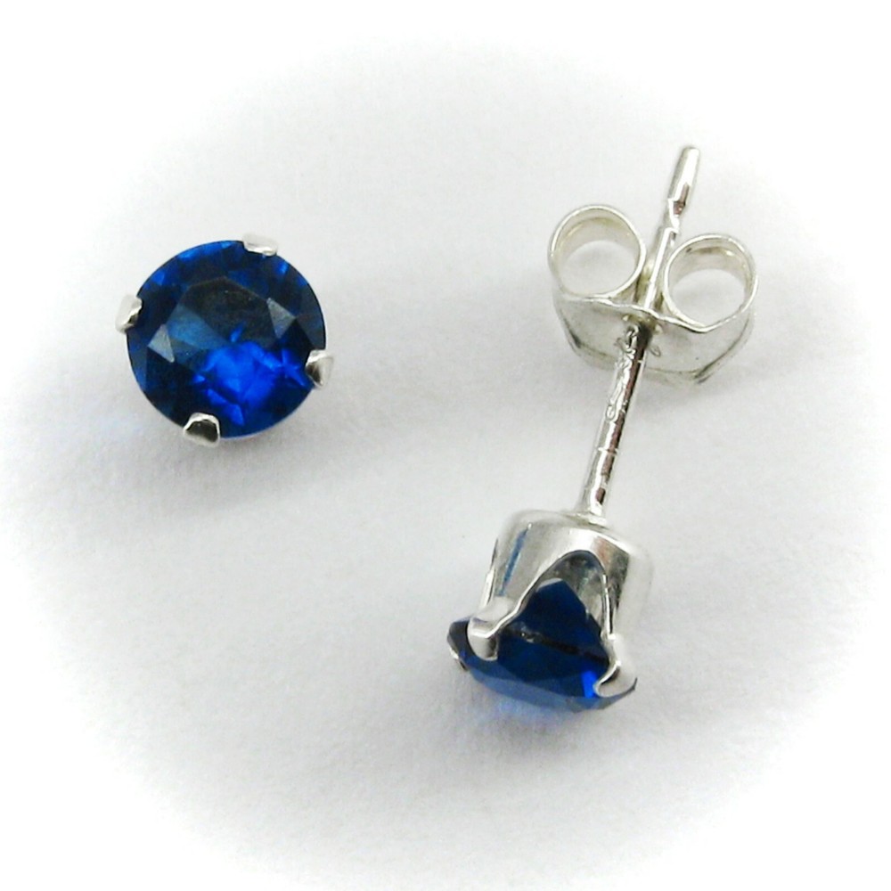 4mm ROUND CZ Sapphire Blue Stud Post Earrings in 925 Sterling Silver – NEW!