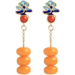 Amber Cloud Earrings Enamel Tassel Drop Dangle Chinese Style Vintage Jewelry