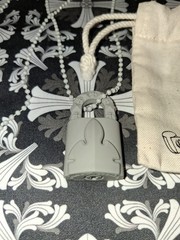 Authentic Chrome Hearts Grey Silichrome Silicone Flerknee Padlock Necklace