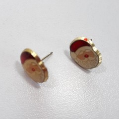 Christmas Santa Head Earring Red Gold Tone Prong Hook 1 Pair Pierced Earrings
