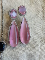 CZ Navy Blue Sapphire Teardrop Gem Bridal Indian Necklace Earring Jewelry Set