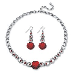 Simulated Birthstone Silvertone Jewelry Set