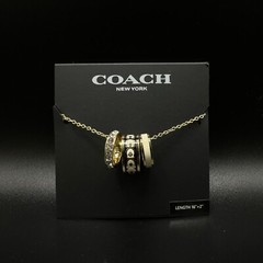 Coach Monogram Black Enamel Gold Ring Charm Necklace | Giftable, New | Packaging