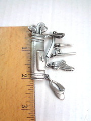 PEWTER GOLF BAG DESIGN SIGNED JJ SIZE 2 X 1 INCHES