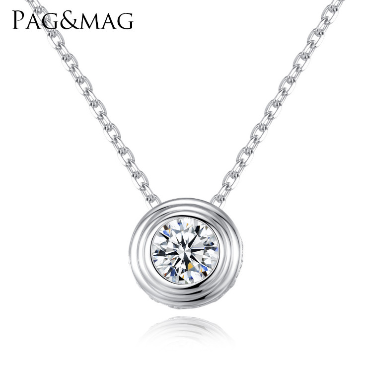 925 Sterling Silver Round CZ Solitaire Anniversary Wedding Pendant Necklace PE39