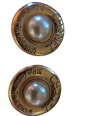 Vintage CHANEL CC Faux Pearl Gold Tone Clip On Earrings 1980s Signed