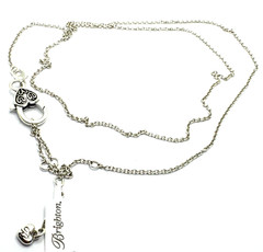 Brighton Chain Charms/Beads Necklace W/ Non-Brand Heart Clasp 32-36 In NWT