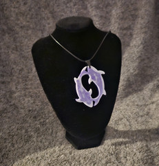 Purple Oval Charm Pendant Cord Chain Necklace, Black Cord Plastic