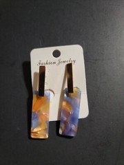 Womens Earrings Copper Alloy W/ Acrylic Gem Teal & Plum 2 Inch Long NEW