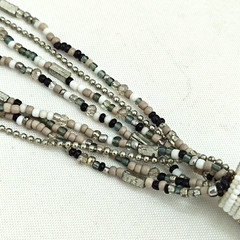 Chicos Necklace Statement Beaded White Beige Gray Clear Silver