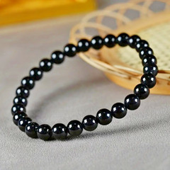 Handmade Natural Black Onyx Elastic Stretch Bracelet – 6mm Round Gemstone Bead