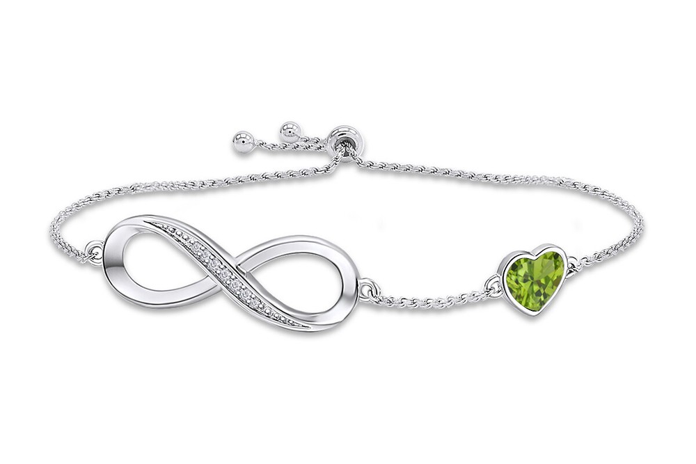 Simulated Diamond Peridot Heart Symbol Charm Bracelet in 14K Gold Plated Silver