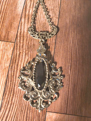 Gothic Statement Necklace Silver Tone Black Oval Stone Chain 23in Whiting Davis