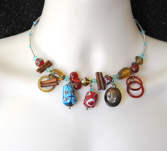 Wire Wrap Choker Beaded Charm Multicolor Necklace BOHO blue dangle MH14