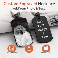 Stainless Steel Personalized Photo Text Engraving Custom Dog Tag Necklace