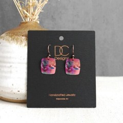 DC Designs Abstract Foliage Small Square Earrings in Fuchsia and Coral 32NS
