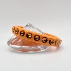 Vintage Orange Plastic Rhinestone Bangle Bracelet Chunky Statement 9”