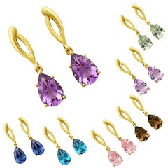 Minimal Pear Drop Gemstone Earrings 18K Gold Over Brass – Handmade TGE1013