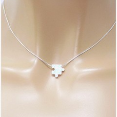 Puzzle Piece Necklace Lab Created Opal 925 Sterling Silver Autism Awareness Gift