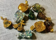Glitter Fruit Earrings Set, Resin Apple Pear Cherry Studs, Cute Handmade Jewelry