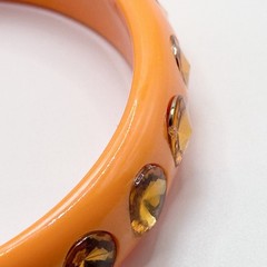 Vintage Orange Plastic Rhinestone Bangle Bracelet Chunky Statement 9”