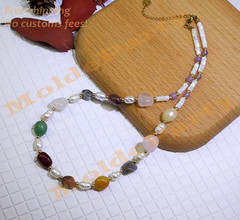 Raw Multi-Gemstone Amethyst Pearls Beaded Choker 40cm Boho Necklace Jewelry Gift