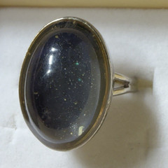 Vintage Adjustable Silver Tone Oval Cabochon Statement Ring