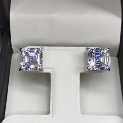 6CT Studs Asscher Princess Square Cut Diamond Earrings Man Made 14k Solid Gold