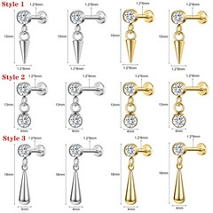 1/2Pcs Stainless Steel Threaded Stud Earrings CZ Dangle Helix Conch Piercings