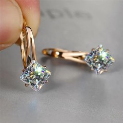 Champagne Zircon Hoop Earrings Rose Gold Color Crystal Wedding Jewelry