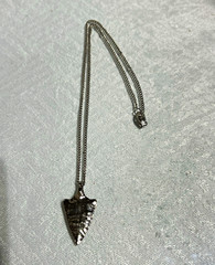 Silver Tone Metal Arrowhead Charm Pendant Necklace Cable Chain, No Stone
