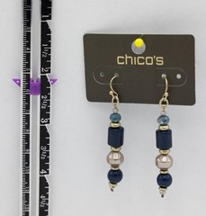 Chico’s Blue Silver/Gold-tone Beaded Drop Earrings New