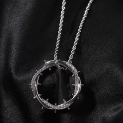 Silver Jesus Crown of Thorns Pendant Necklace Christian Faith Cross Chain Charm