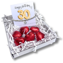 Bracelet 6-8in Silver CZ Beaded Stretch Gift with Chocolate Hearts & Card 30th!
