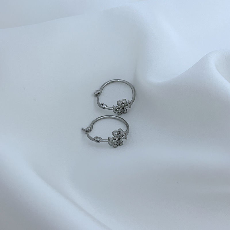 New Burch Small Eleanor SILVER Logo Hoop Earrings with Jewelry Pouch