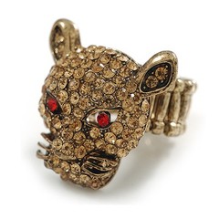 Citrine Crystal Leopard Stretch Ring In Aged Gold Plating – 30mm Long – 7/8 Size