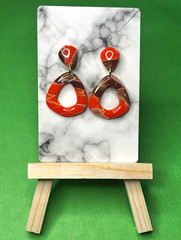 Handmade Orange Brown Resin Teardrop Dangle Drop Earrings