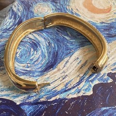 Swarovski Signed Gold Tone Hinged Bangle Bracelet w/ Pavé Clear Crystals