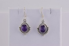 Sterling Silver 17mm x 12mm Bead Rope Purple Amethyst Dangling 925 Hook Earrings